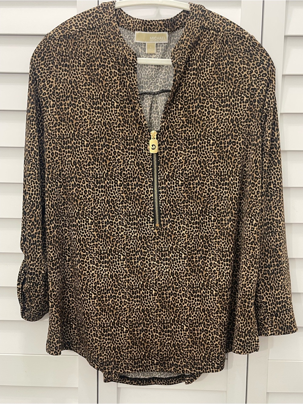 MICHAEL Michael Kors Leopard-Print Zip Front Blouse in Brown and Black